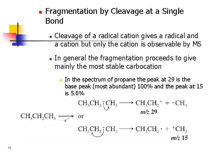 n Fragmentation by Cleavage at a Single Bond n n Cleavage of a radical