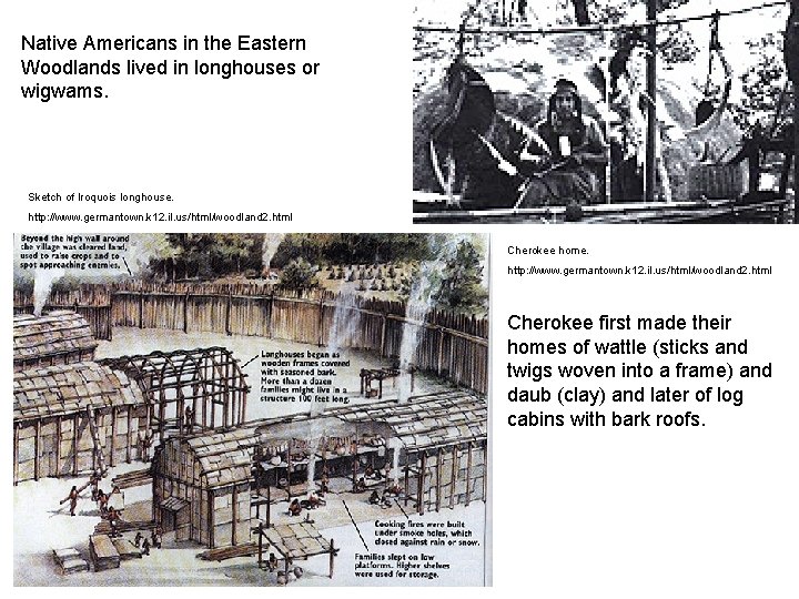 Native Americans in the Eastern Woodlands lived in longhouses or wigwams. Sketch of Iroquois Native Americans in the Eastern Woodlands lived in longhouses or wigwams. Sketch of Iroquois