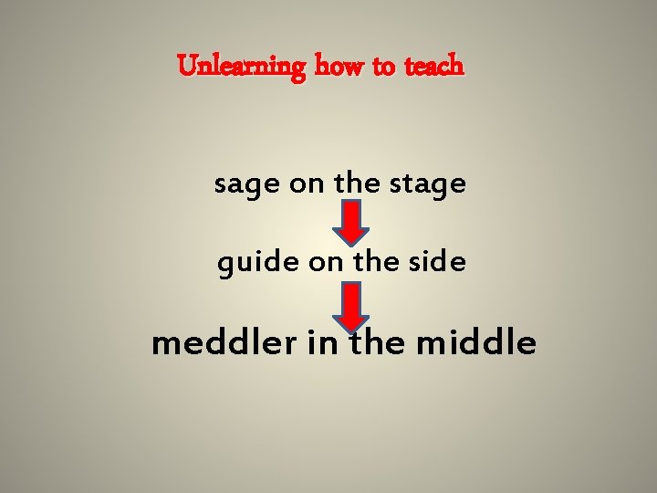 Unlearning how to teach sage on the stage guide on the side meddler in