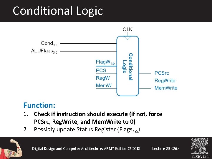 Conditional Logic Function: 1. Check if instruction should execute (if not, force PCSrc, Reg. Conditional Logic Function: 1. Check if instruction should execute (if not, force PCSrc, Reg.