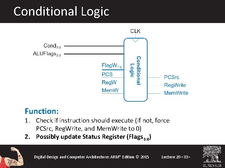 Conditional Logic Function: 1. Check if instruction should execute (if not, force PCSrc, Reg. Conditional Logic Function: 1. Check if instruction should execute (if not, force PCSrc, Reg.
