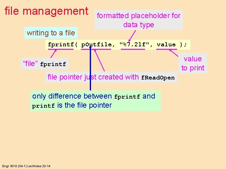 file management writing to a file formatted placeholder for data type fprintf( p. Outfile,