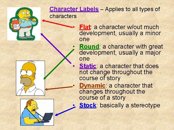 Character Labels – Applies to all types of characters • Flat: a character w/out