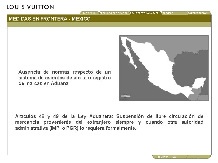 THE GROUP PRODUCT IDENTIFICATION CONTACT DETAILS COUNTERFEITINGBRAND MARKET ENFORCEMENT MEDIDAS EN FRONTERA - MEXICO