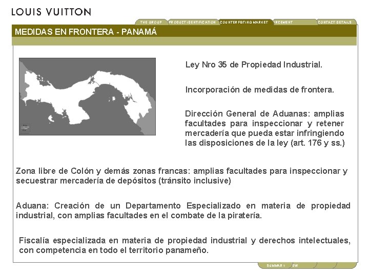 THE GROUP PRODUCT IDENTIFICATION CONTACT DETAILS COUNTERFEITINGBRAND MARKET ENFORCEMENT MEDIDAS EN FRONTERA - PANAMÁ