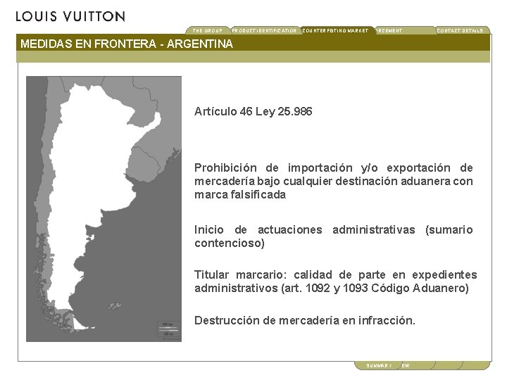 THE GROUP PRODUCT IDENTIFICATION CONTACT DETAILS COUNTERFEITINGBRAND MARKET ENFORCEMENT MEDIDAS EN FRONTERA - ARGENTINA