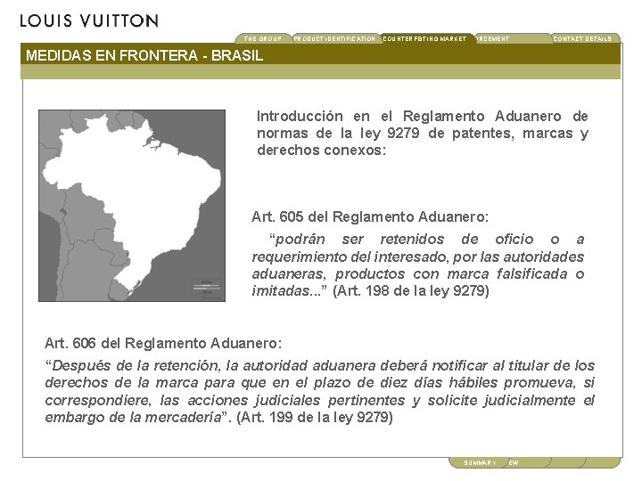 THE GROUP PRODUCT IDENTIFICATION CONTACT DETAILS COUNTERFEITINGBRAND MARKET ENFORCEMENT MEDIDAS EN FRONTERA - BRASIL