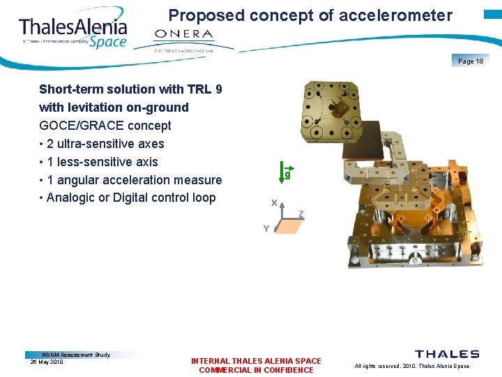Proposed concept of accelerometer Page 18 Short-term solution with TRL 9 with levitation on-ground