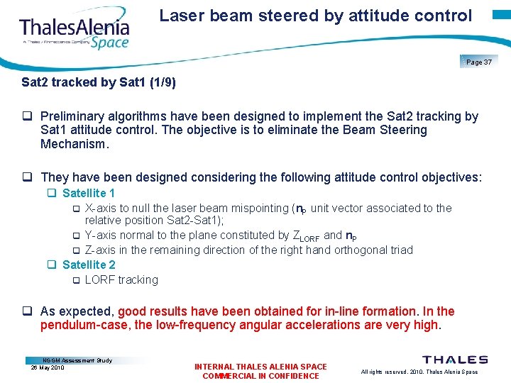 Laser beam steered by attitude control Page 37 Sat 2 tracked by Sat 1