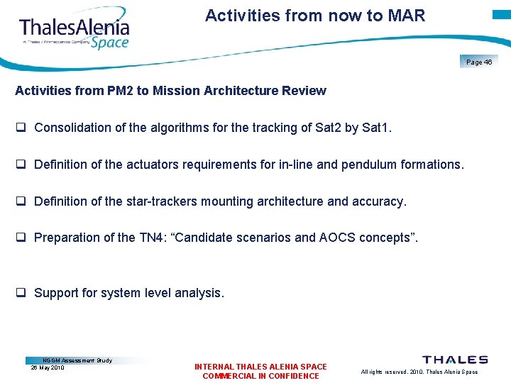 Activities from now to MAR Page 46 Activities from PM 2 to Mission Architecture