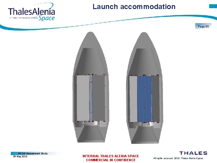 Launch accommodation Page 80 NGGM Assessment Study 26 May 2010 INTERNAL THALES ALENIA SPACE
