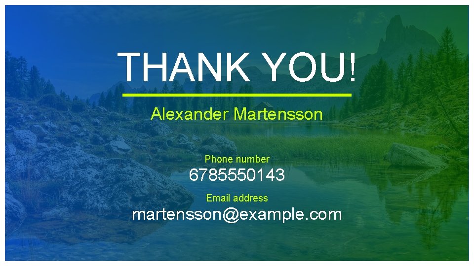 THANK YOU! Alexander Martensson Phone number 6785550143 Email address martensson@example. com 