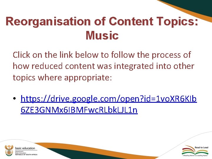 Reorganisation of Content Topics: Music Click on the link below to follow the process