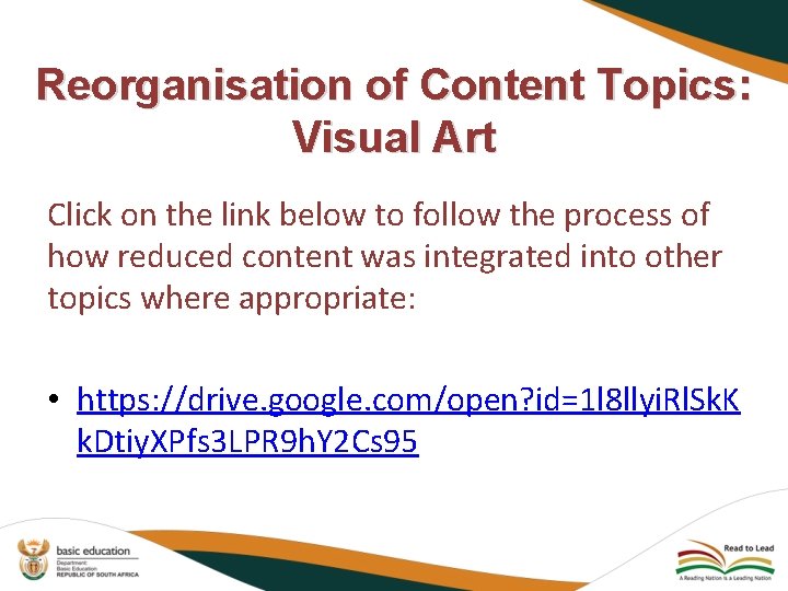 Reorganisation of Content Topics: Visual Art Click on the link below to follow the