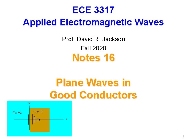 ECE 3317 Applied Electromagnetic Waves Prof. David R. Jackson Fall 2020 Notes 16 Plane ECE 3317 Applied Electromagnetic Waves Prof. David R. Jackson Fall 2020 Notes 16 Plane