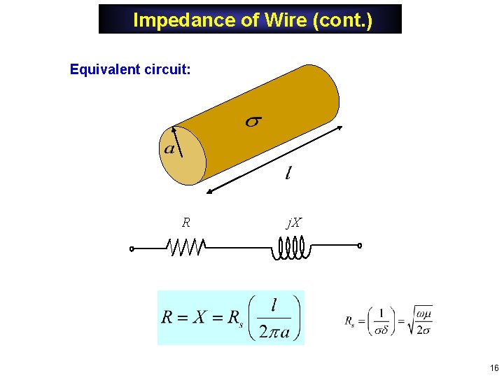 Impedance of Wire (cont. ) Equivalent circuit: R j. X 16 Impedance of Wire (cont. ) Equivalent circuit: R j. X 16