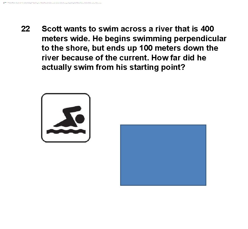22 Scott wants to swim across a river that is 400 meters wide. He