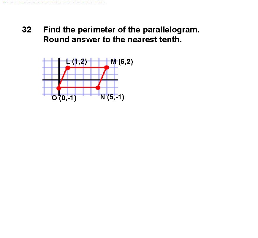 32 Find the perimeter of the parallelogram. Round answer to the nearest tenth. L