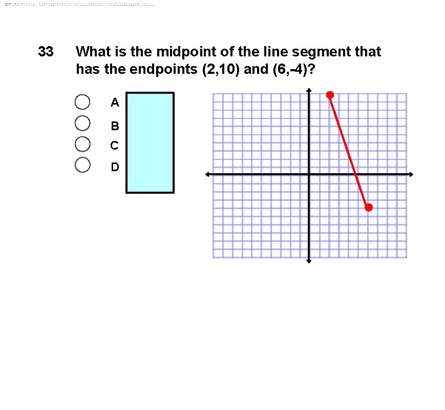 33 What is the midpoint of the line segment that has the endpoints (2,