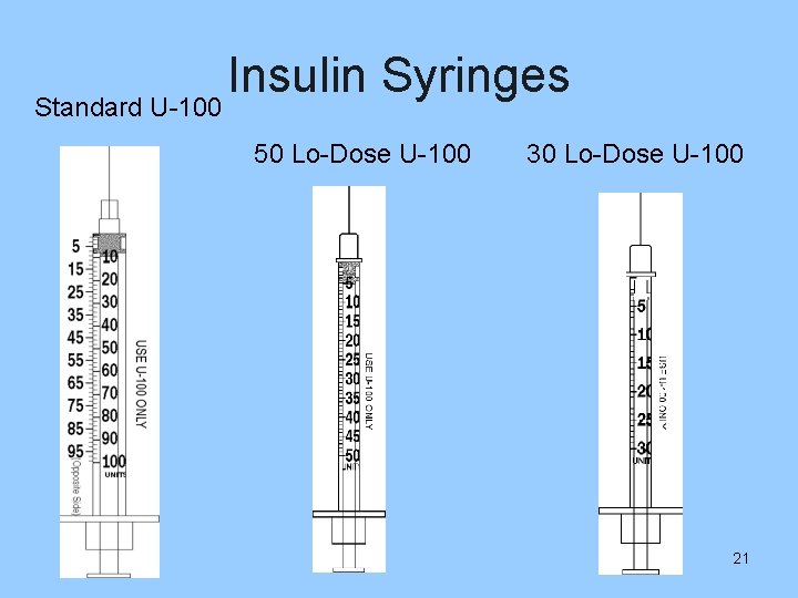 Insulin Syringes Standard U-100 50 Lo-Dose U-100 30 Lo-Dose U-100 21 