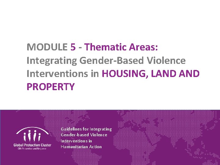 MODULE 5 - Thematic Areas: Integrating Gender-Based Violence Interventions in HOUSING, LAND PROPERTY Guidelines