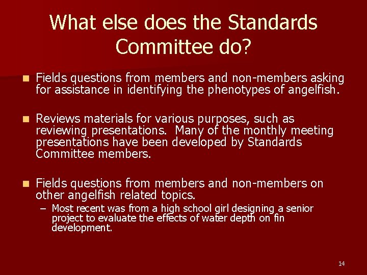 What else does the Standards Committee do? n Fields questions from members and non-members