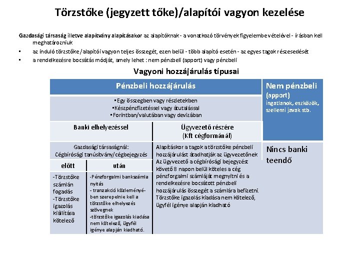 Törzstőke (jegyzett tőke)/alapítói vagyon kezelése Gazdasági társaság illetve alapítvány alapításakor az alapítóknak - a