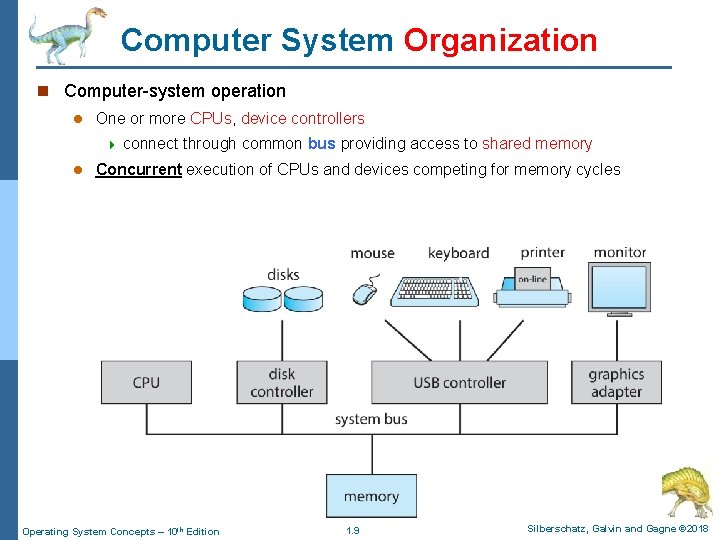 Computer System Organization n Computer-system operation l One or more CPUs, device controllers 4 Computer System Organization n Computer-system operation l One or more CPUs, device controllers 4