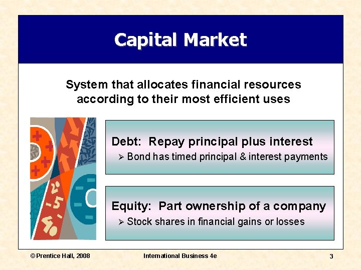 Capital Market System that allocates financial resources according to their most efficient uses Debt: