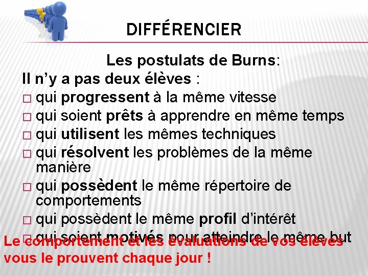 DIFFÉRENCIER Les postulats de Burns: Il n’y a pas deux élèves : � qui