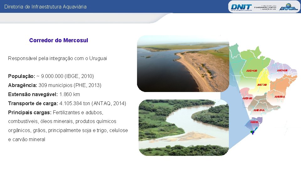 Diretoria de Infraestrutura Aquaviária Corredor do Mercosul Responsável pela integração com o Uruguai AHIMOC