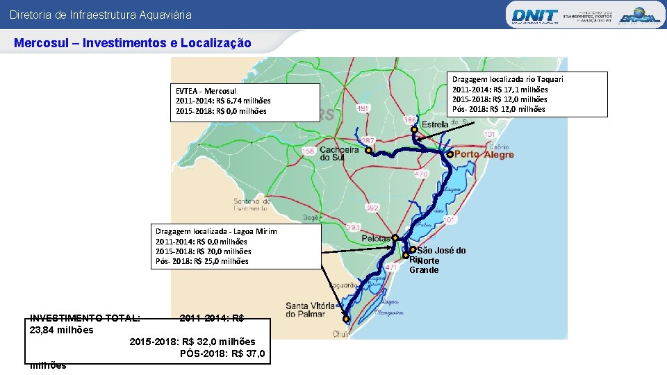 Diretoria de Infraestrutura Aquaviária Mercosul – Investimentos e Localização EVTEA - Mercosul 2011 -2014: