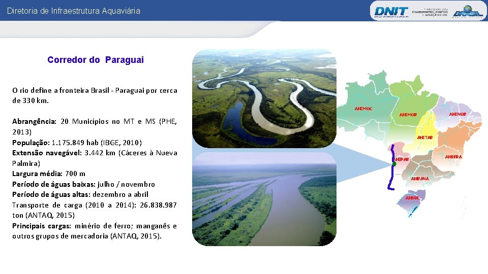 Diretoria de Infraestrutura Aquaviária Corredor do Paraguai O rio define a fronteira Brasil -