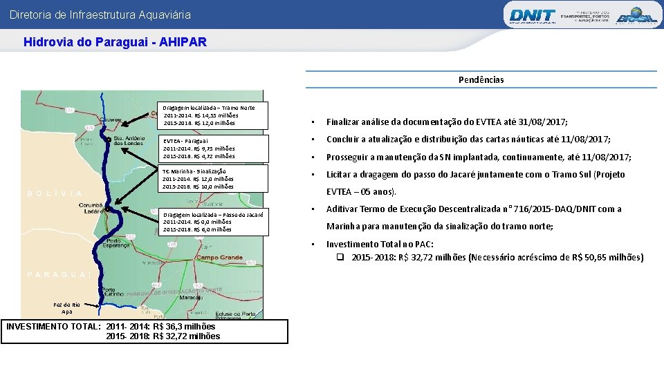 Diretoria de Infraestrutura Aquaviária Hidrovia do Paraguai - AHIPAR Mapas das IP 4 s