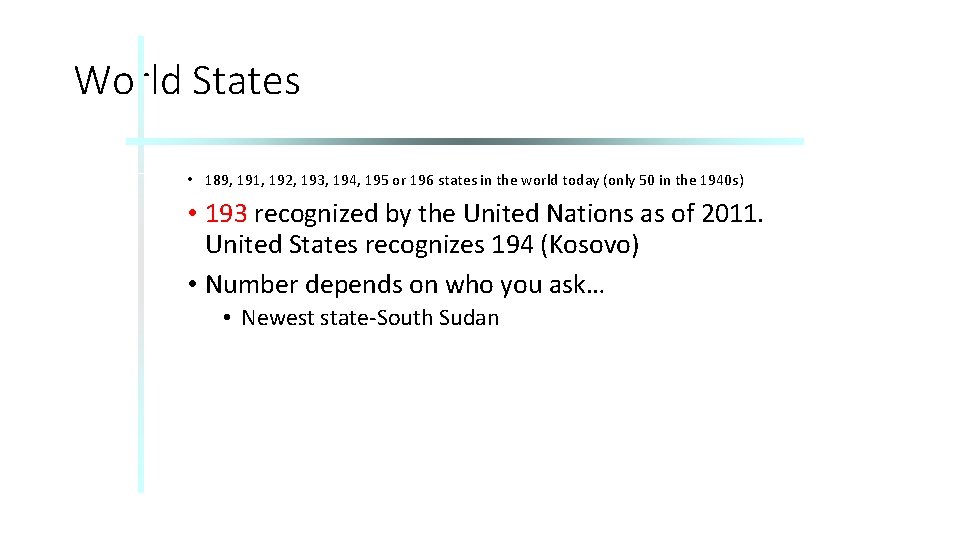 World States • 189, 191, 192, 193, 194, 195 or 196 states in the