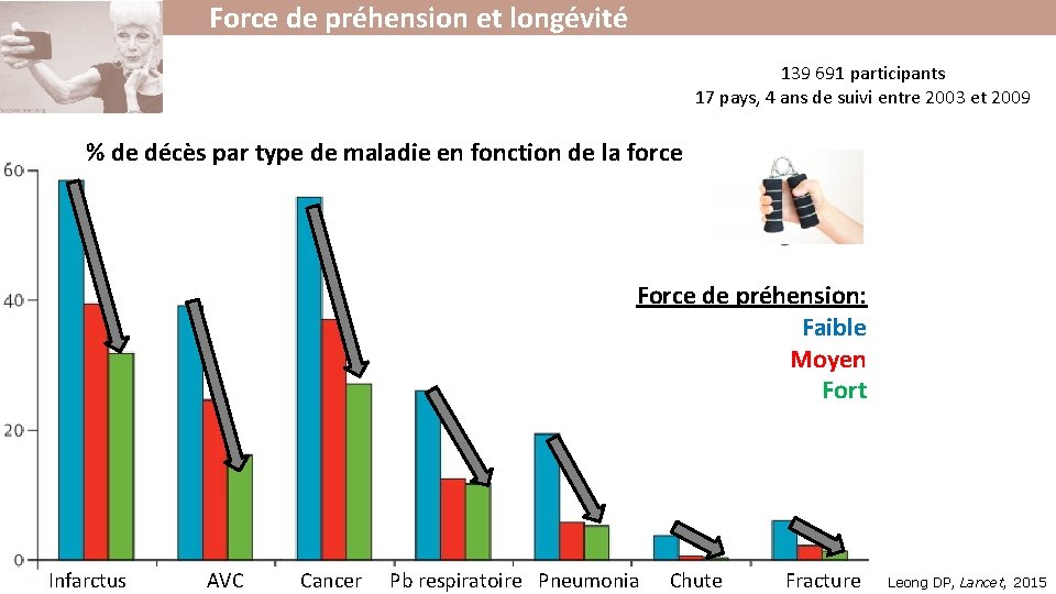 Force de préhension et longévité 139 691 participants 17 pays, 4 ans de suivi Force de préhension et longévité 139 691 participants 17 pays, 4 ans de suivi