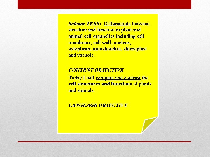 Science TEKS: Differentiate between structure and function in plant and animal cell organelles including