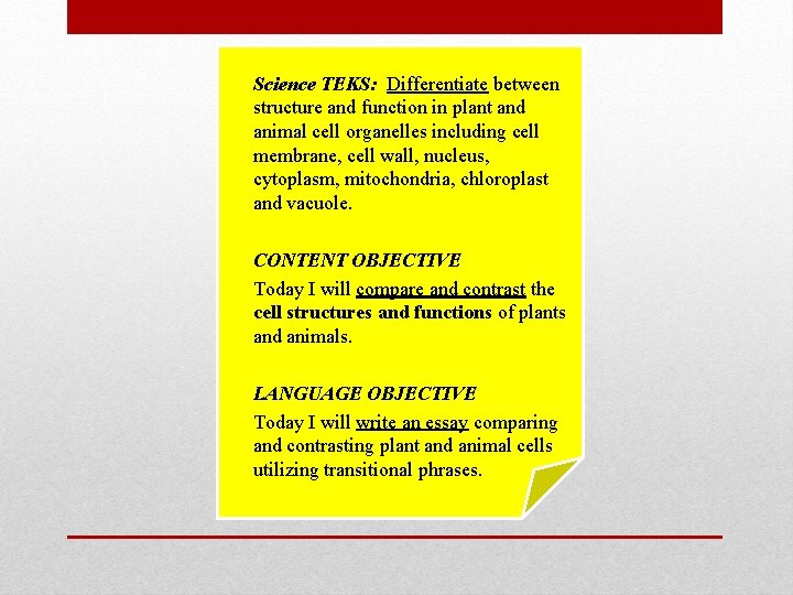 Science TEKS: Differentiate between structure and function in plant and animal cell organelles including