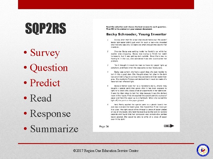 SQP 2 RS • Survey • Question • Predict • Read • Response •