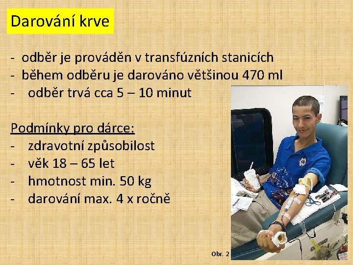 Darování krve - odběr je prováděn v transfúzních stanicích - během odběru je darováno