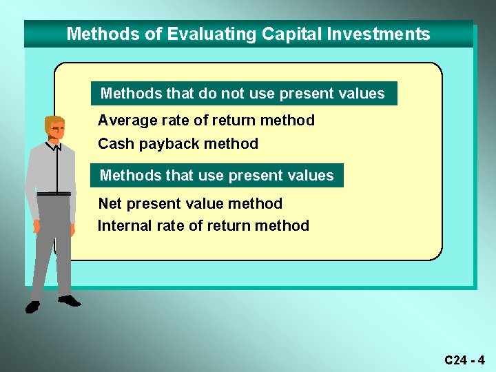 Methods of Evaluating Capital Investments Methods that do not use present values Average rate