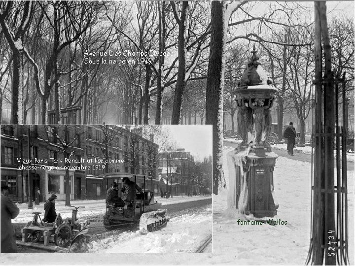 Avenue Des Champs Elysées Sous la neige en 1919 Vieux Paris Tank Renault utilise Avenue Des Champs Elysées Sous la neige en 1919 Vieux Paris Tank Renault utilise