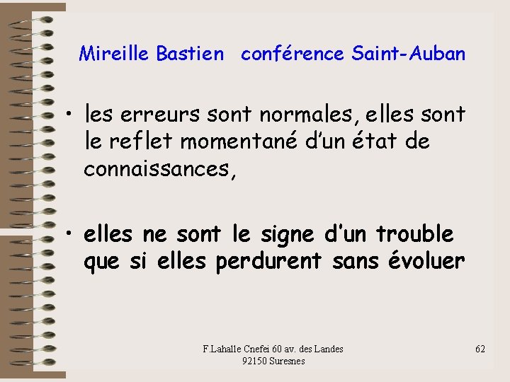 Mireille Bastien conférence Saint-Auban • les erreurs sont normales, elles sont le reflet momentané