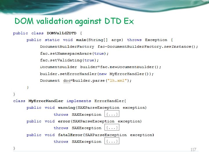 DOM validation against DTD Ex 117 