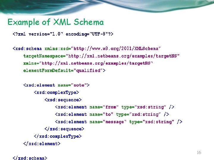 Example of XML Schema 16 