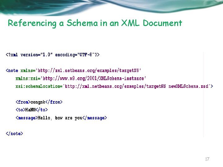 Referencing a Schema in an XML Document 17 