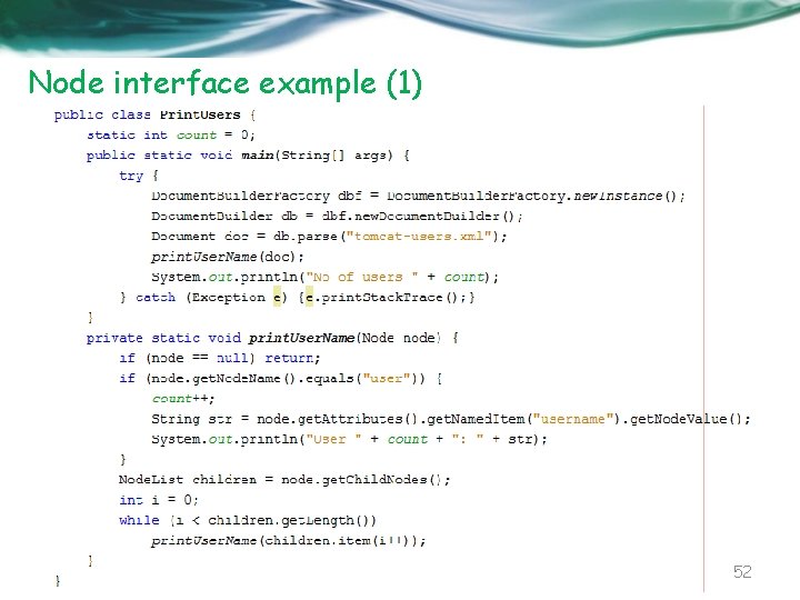 Node interface example (1) 52 