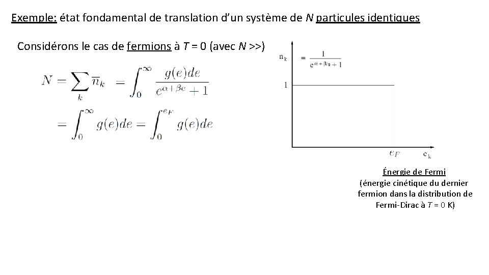Exemple: état fondamental de translation d’un système de N particules identiques Considérons le cas