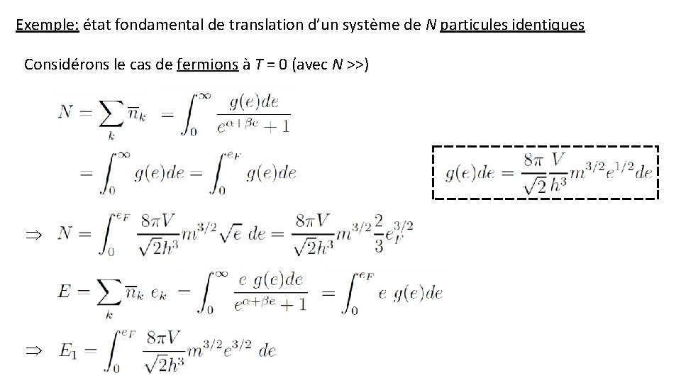 Exemple: état fondamental de translation d’un système de N particules identiques Considérons le cas