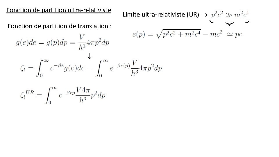 Fonction de partition ultra-relativiste Fonction de partition de translation : Limite ultra-relativiste (UR) 